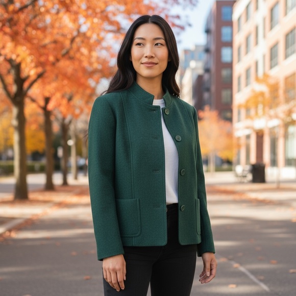 Womens Talbots Wool Blend Blazer Jacket – Size 12 Green Classic Career Workwear - Picture 1 of 7